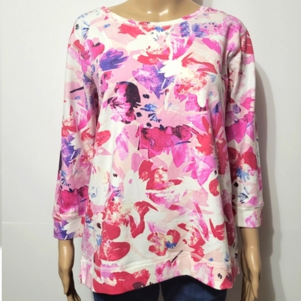 New NYDJ City/Sport Tropical Floral 3/4 Sleeve Women's S Shirt